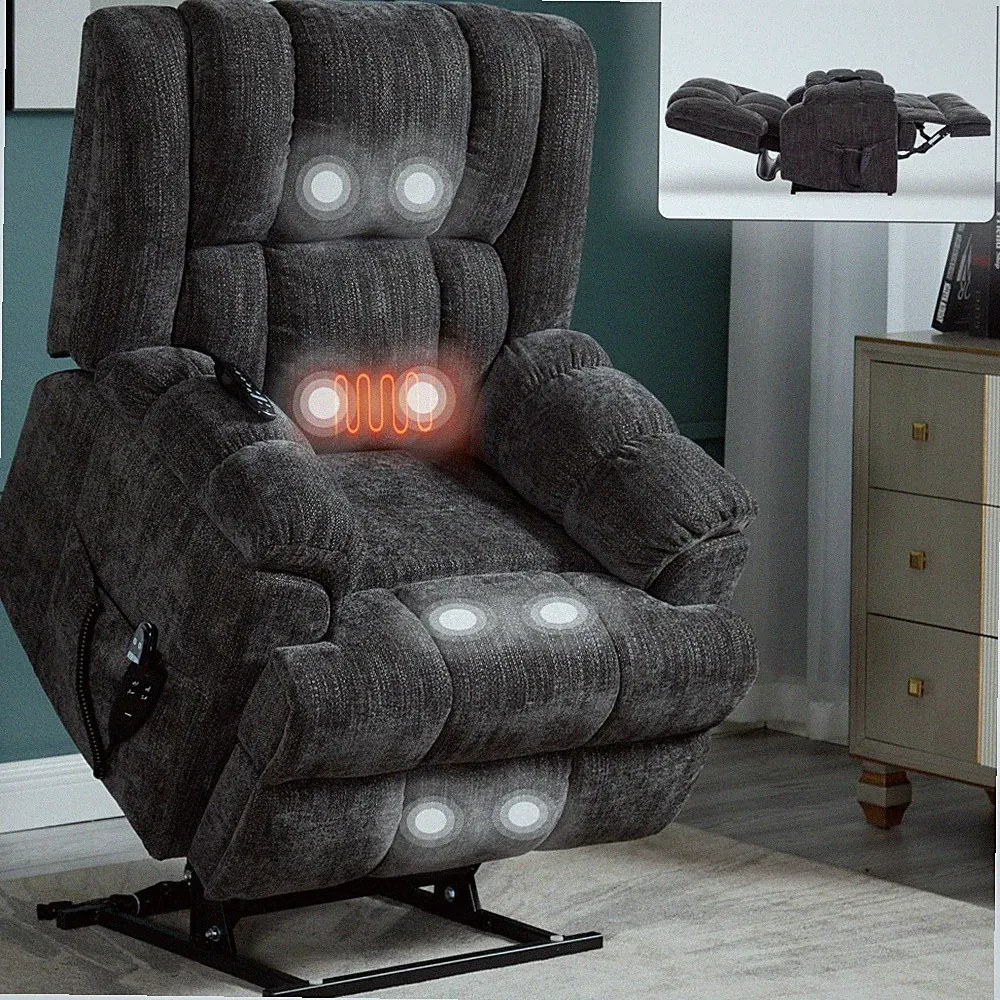 Grey Dual Motor Electric Power Lift Recliner - Heat Massage,350 LBS,Power-Remote