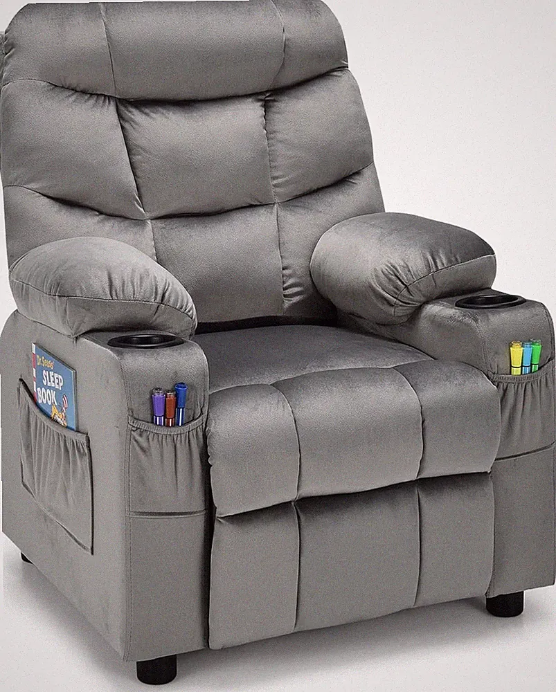 Larger Kids Recliner Chair, Adjustable Lounge Recliner W/ 2 Cup Holders, 1 Side