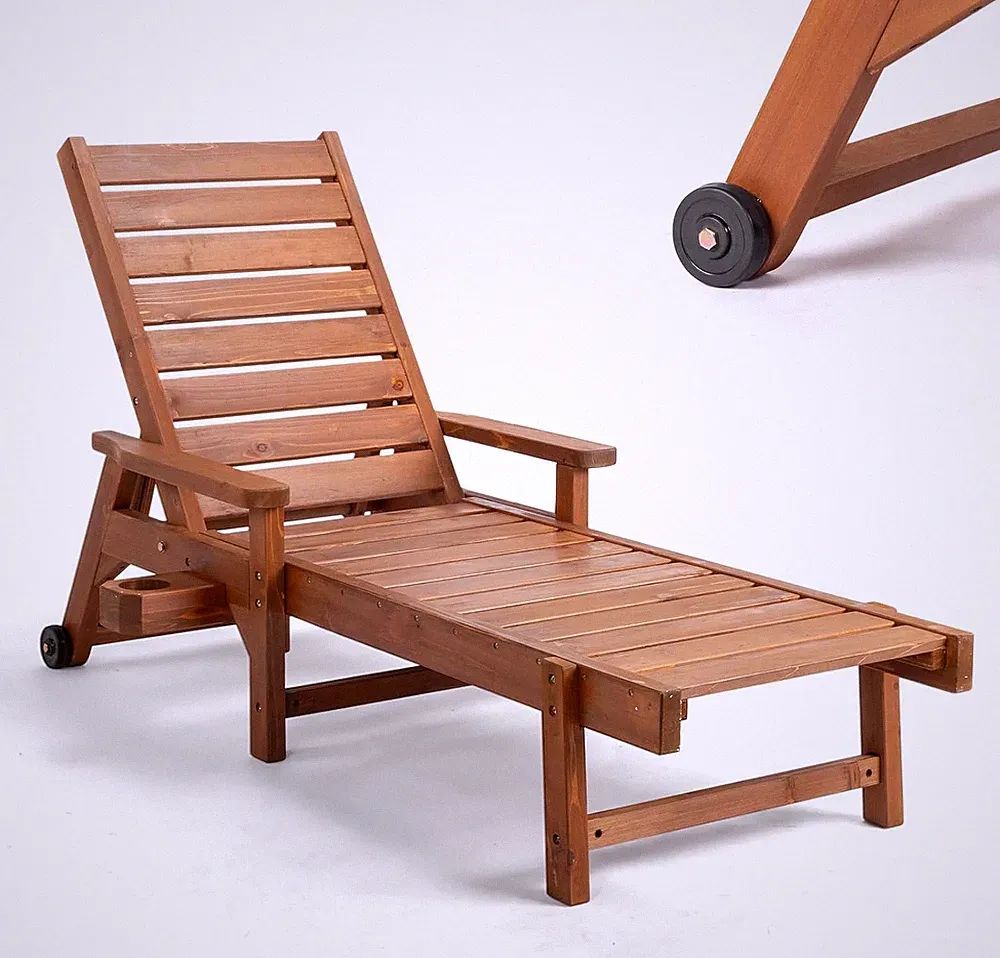 Outdoor Chaise Lounge Chair, Wooden Patio Lounger Chair with Adjustable Backrest